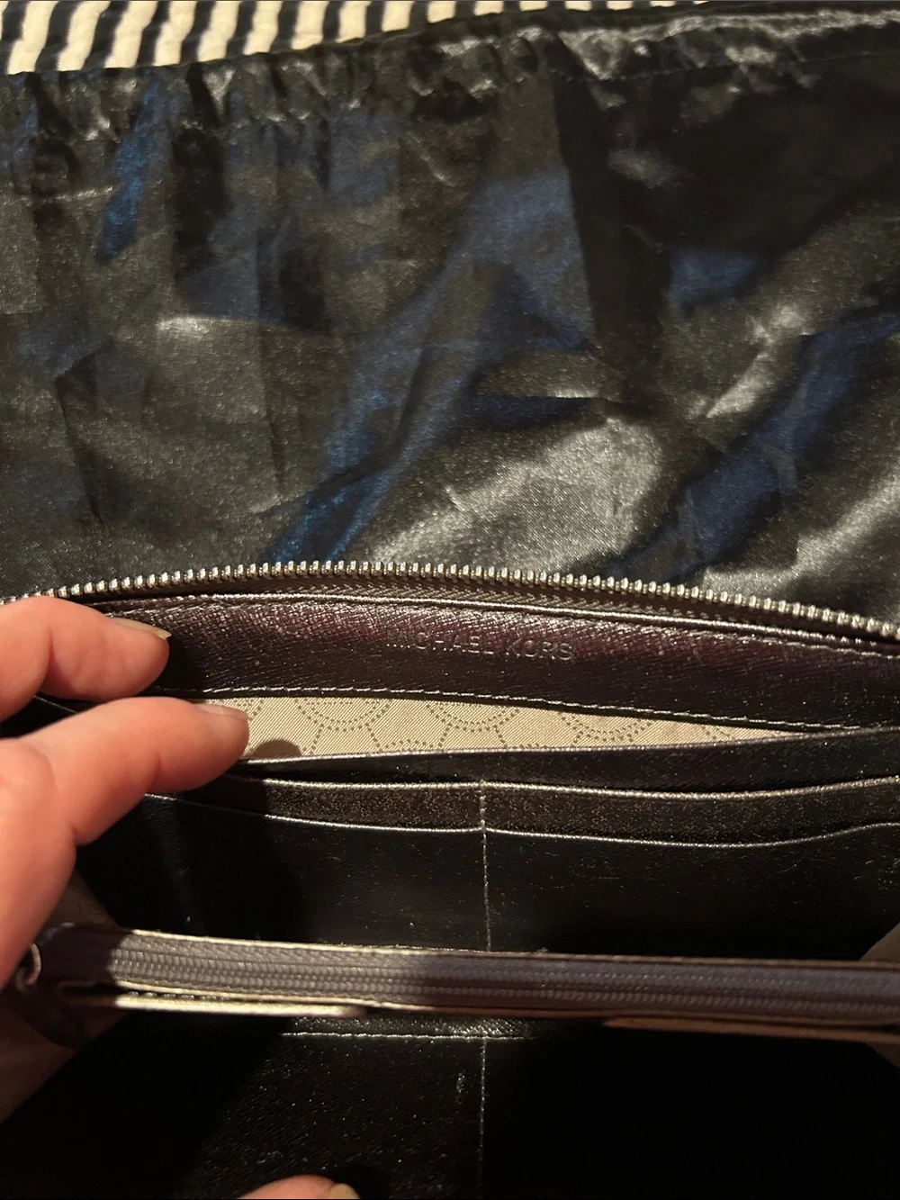 Michael Kors Metallic Brown Logo Zip Wallet with Gold Plate
